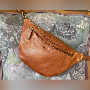 GENICCI Cognac Genuine Leather Waist Bag Fanny Pack Crossbody Bag